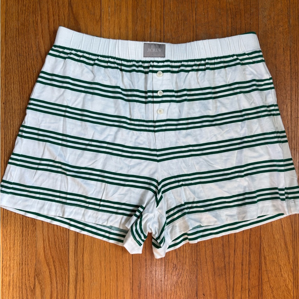 J. Crew Green and White Striped Pajama Boxer Shorts